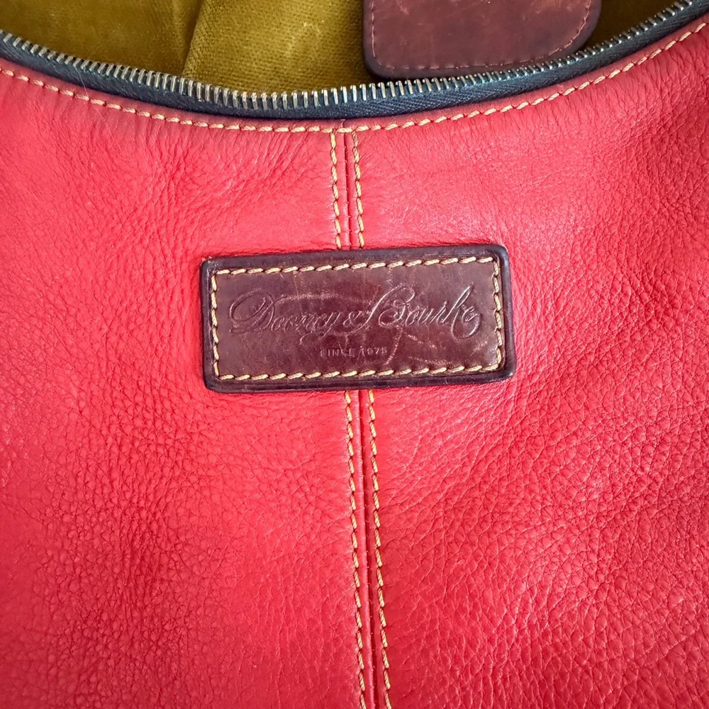 Dooney & Bourke Red Leather Shoulder Hobo with Brown Trim